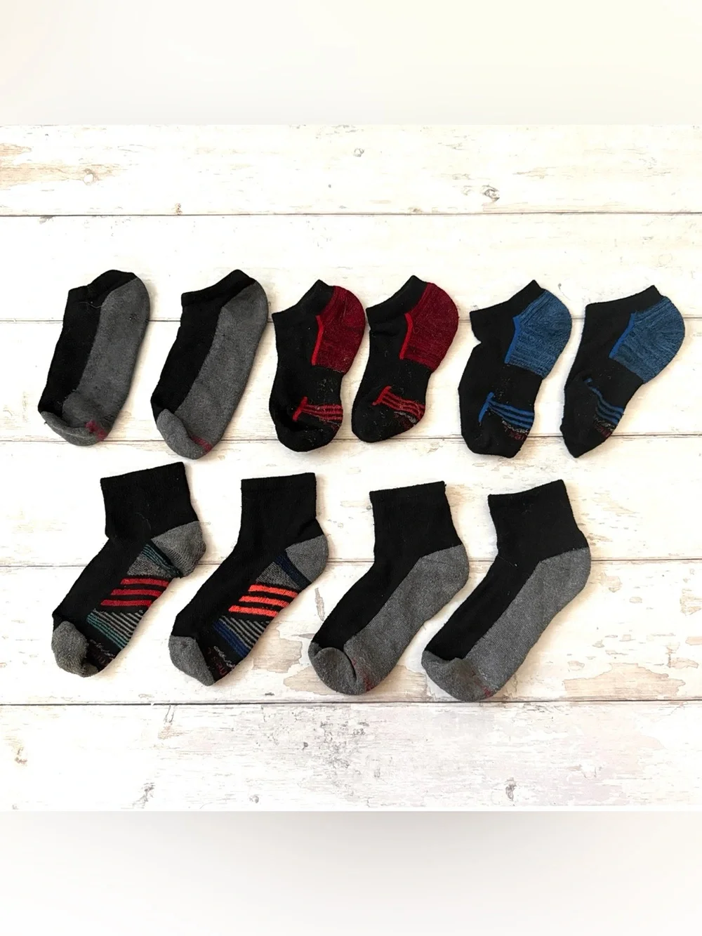 Boys Big Kid Sock Bundle Ankle & Crew Sock Set of 5 Pair Black Fits 8-10 Years